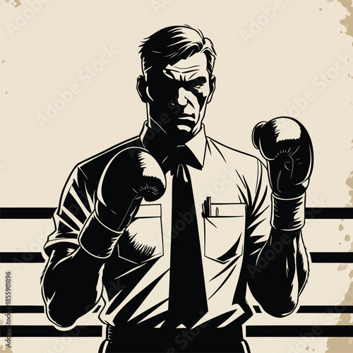 a comic book style vector gentleman against a boxing ring background