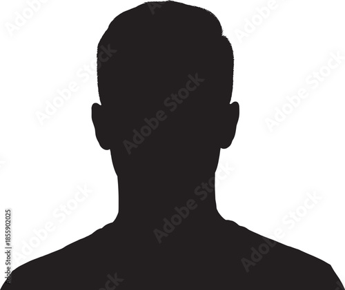 Male user avatar icon and black silhouette profile picture of a young man head and shoulders person isolated on white background vector