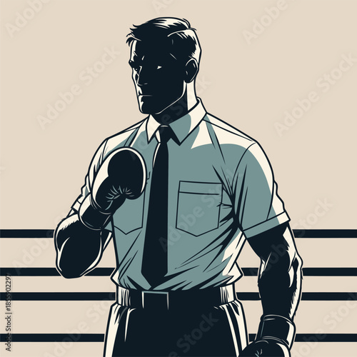 a comic book style vector gentleman against a boxing ring background