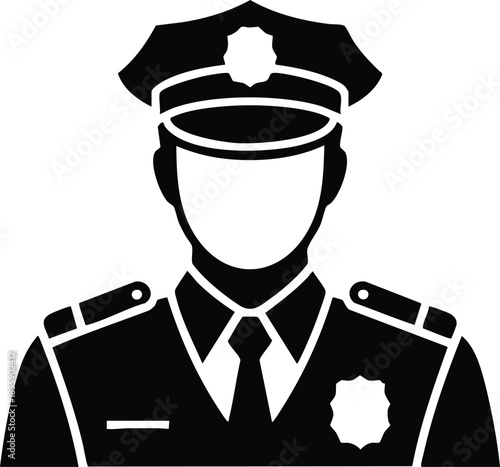 Police Officer Avatar Silhouette, Law Enforcement Icon, Security Personnel Graphic, Police Uniform Silhouette, Public Safety Official Avatar, silhouette, illustration, vector