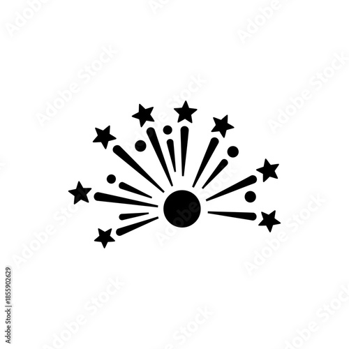 Black starburst design with lines and dots on isolated for decoration and design