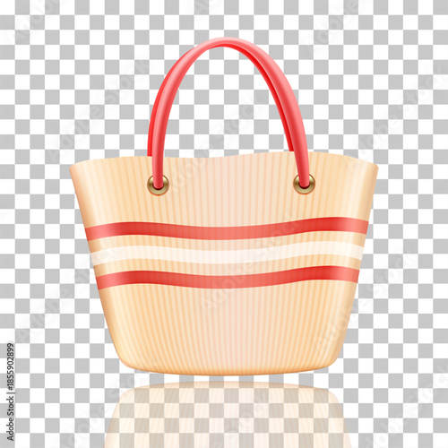 Bag with red handles and horizontal red and white stripes, perfect for summer outings.