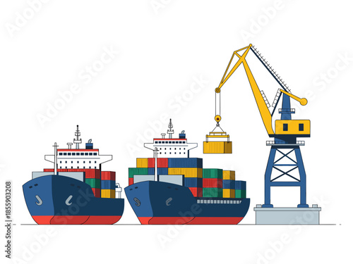 Shipping and logistic concept in the port. cargo ship and crane loading container