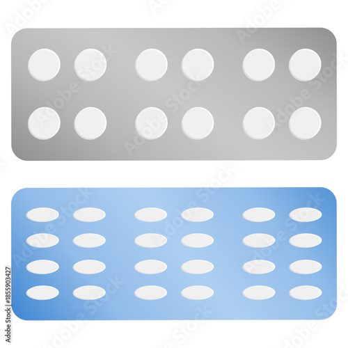 Blister packs of pills in different colors representing pharmaceutical medication and healthcare treatment