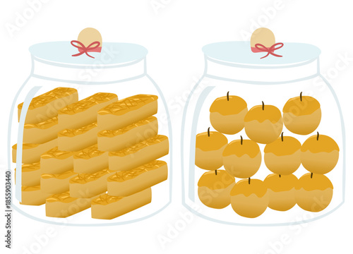 Glass jars filled with assorted cookies neatly arranged, illustrating homemade eid mubarak snacks and bakery storage concept.