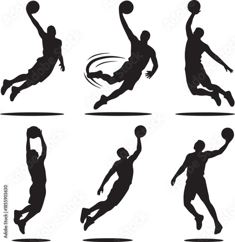 Dynamicbasketballplayersilhouettesinactionposes