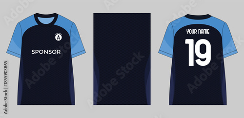 Modern Dark Blue Sports Jersey Mockup with Custom Name and Number