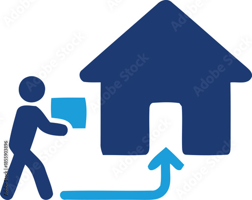 Delivery person carrying package towards a house symbolizing home delivery service