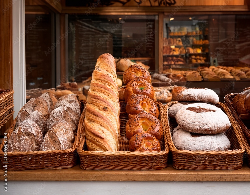 Obraz premium bakery display with pastries and artisan breads at margette in dublin ireland