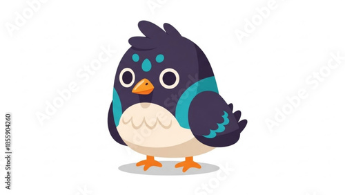 A cartoon blue bird with orange feet and beak standing on a grey shadow