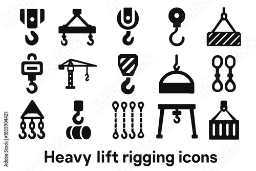 Heavy lift rigging icons collection for industrial equipment