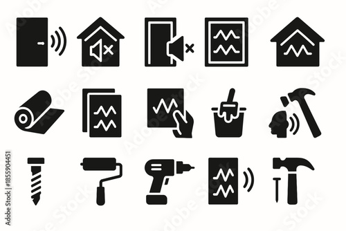 Soundproofing icons: tools and materials for home acoustic solutions