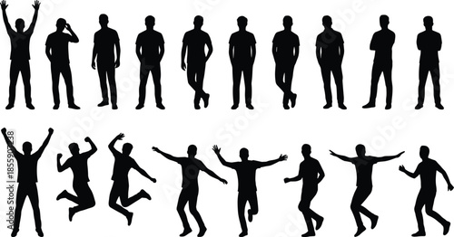 Set of female tennis player silhouettes in various action poses including serving, hitting backhand, forehand, and running, isolated on white. (Exactly 20 words)