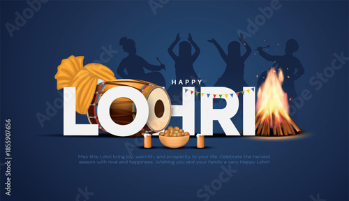 Happy Lohri festival of Punjab India background. Creative vector illustration design for banner, poster.