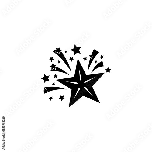 Black star icon with explosive burst of smaller stars on for celebration or festive design