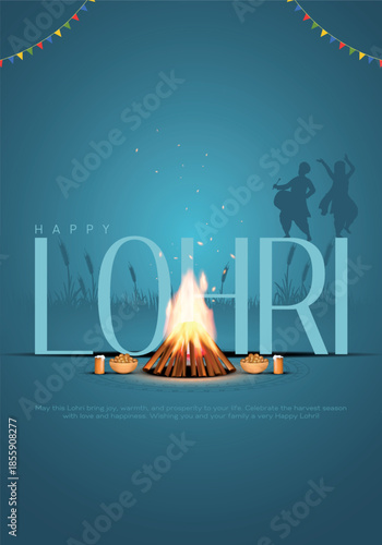 Happy Lohri festival of Punjab India background. Creative vector illustration design for banner, poster.