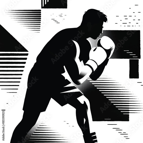 Silhouette Illustration Of A Boxing Athlete Posing Bravely And Strongly Vector Design Template