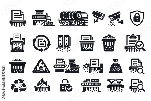 Document destruction and security icons set