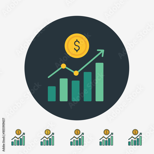 Minimal flat vector icon set representing bull and bear market trends