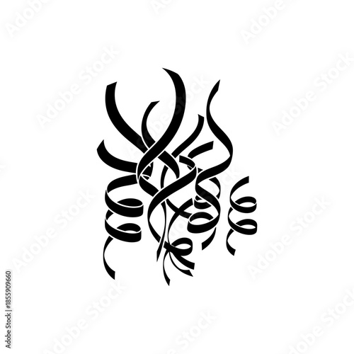 Black swirly abstract decorative design element on with curvy lines and shapes