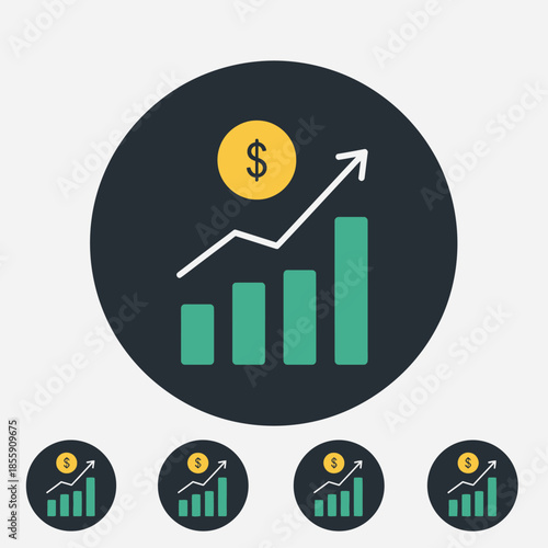 Minimal flat vector icon set representing bull and bear market trends