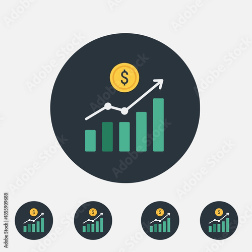 Minimal flat vector icon set representing bull and bear market trends