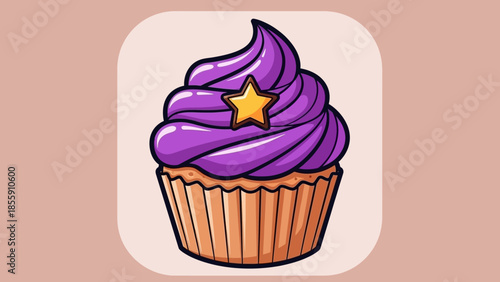 Whimsical Cupcake with Purple Frosting and Golden Star Topper.