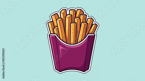 Cartoon Illustration of French Fries in a Purple Container.