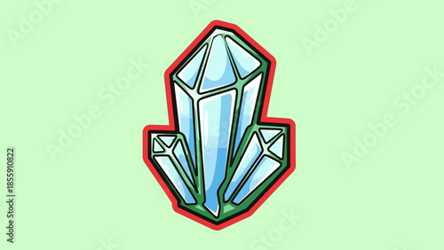 Illustration of a cluster of blue crystals with red outline.