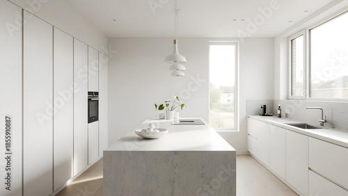 Wallpaper Mural Modern white kitchen with island Torontodigital.ca