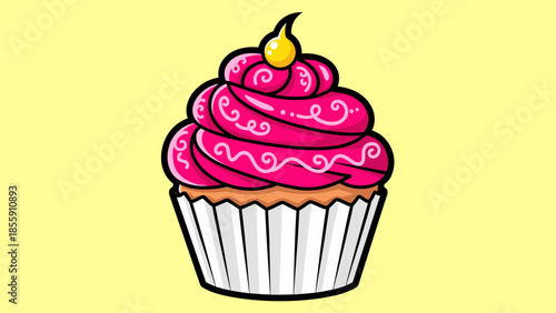 Delicious Cupcake with Pink Frosting and Yellow Topping Illustration.