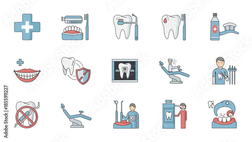 Dental care and hygiene icons for health and wellness