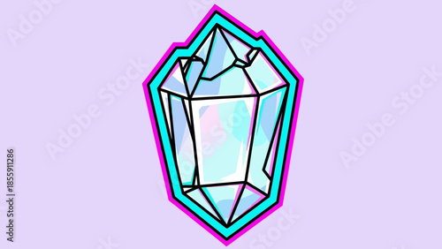 Stylized Crystal Illustration with Vibrant Outlines and Faceted Details.