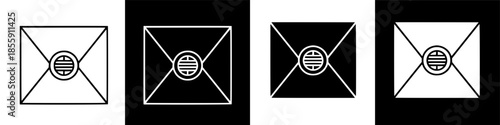 Minimalist graphic illustration of an envelope with a traditional auspicious symbol