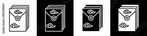 Stacked Angpao Envelopes Icon with Traditional Cloud and Coin Motifs