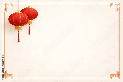 Elegant Chinese Floral Frame Background with Peach Blossom and Copy Space