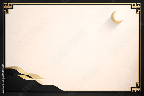Luxury Oriental Gold Frame Background with Crescent Moon and Copy Space