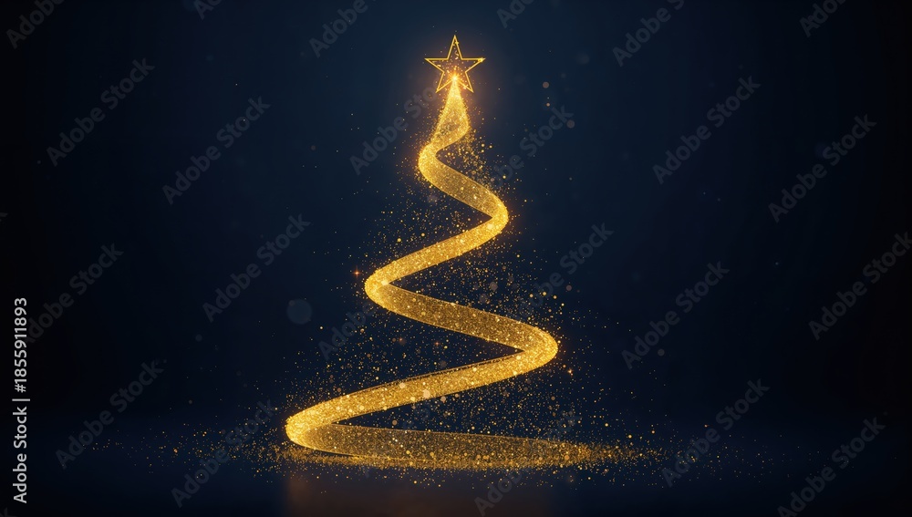 Obraz premium Magical Christmas tree light swirl with golden glow on dark background representing festive season creativity and elegant holiday design