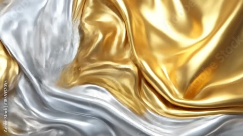 Luxurious flowing gold and silver fabric with elegant folds and highlights.