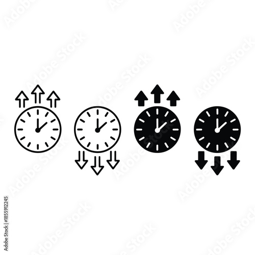 Depicting time passage clocks with directional arrows showing movement