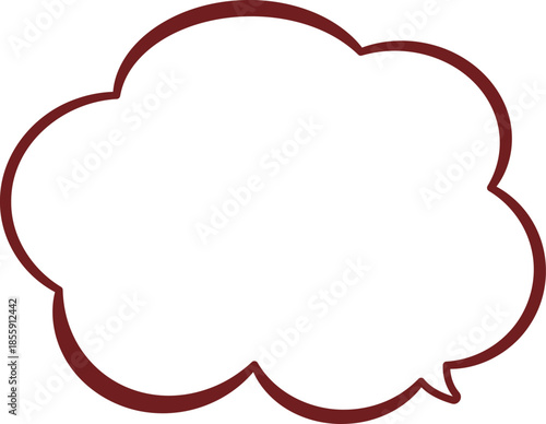 雲の形をしたシンプルなふきだし。赤い色でもこもこしていてかわいい。広いテキストスペースがある。