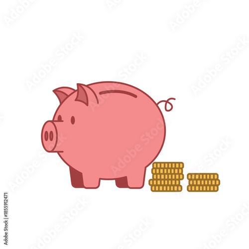 Pink Piggy Bank with Stack of Gold Coins for Savings Concept. Financial Planning and Money Investment Illustration. Cute Piggybank Vector for Banking and Wealth.