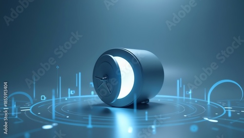 Futuristic energy storage cell concept on a digital circuit platform, symbolizing advanced technology, data flow, and power efficiency in a modern, innovative system