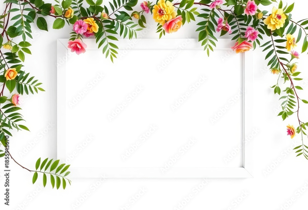 Obraz premium Clean, minimalist white picture frame isolated on white background, presentation, photography