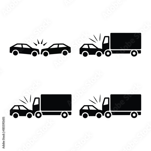 Illustrative depiction of car and truck collisions visual safety and accident icons