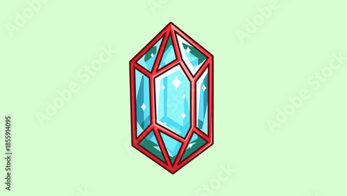 Detailed Illustration of a Red-Framed Blue Crystal Gemstone.