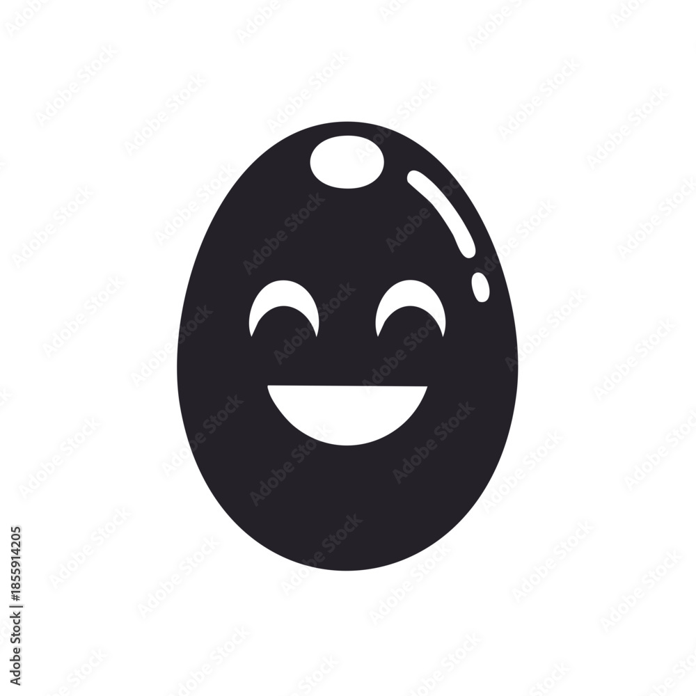 Fototapeta premium Smiling Black Egg Character with Closed Eyes Happy Face for Easter Holiday Graphics and Designs Isolated on White