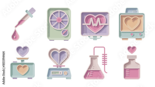 Heart and Health Icon Set: A collection of charming medical and health icons. Each icon is carefully designed and represents aspects of health, medical care, and wellness.