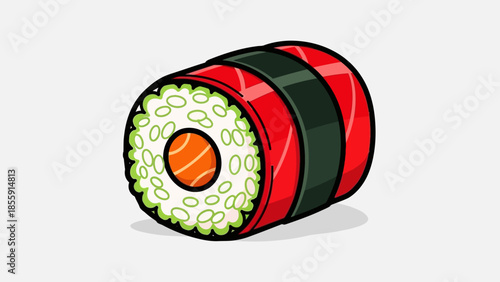 Illustration of a Salmon Sushi Roll with Nori Wrap.