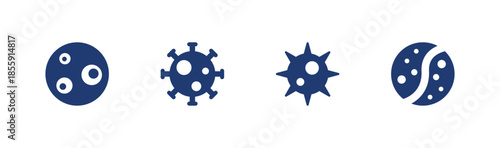 Virus icon set. Bacteria germ microorganism infection cell symbols. Solid icon collection.